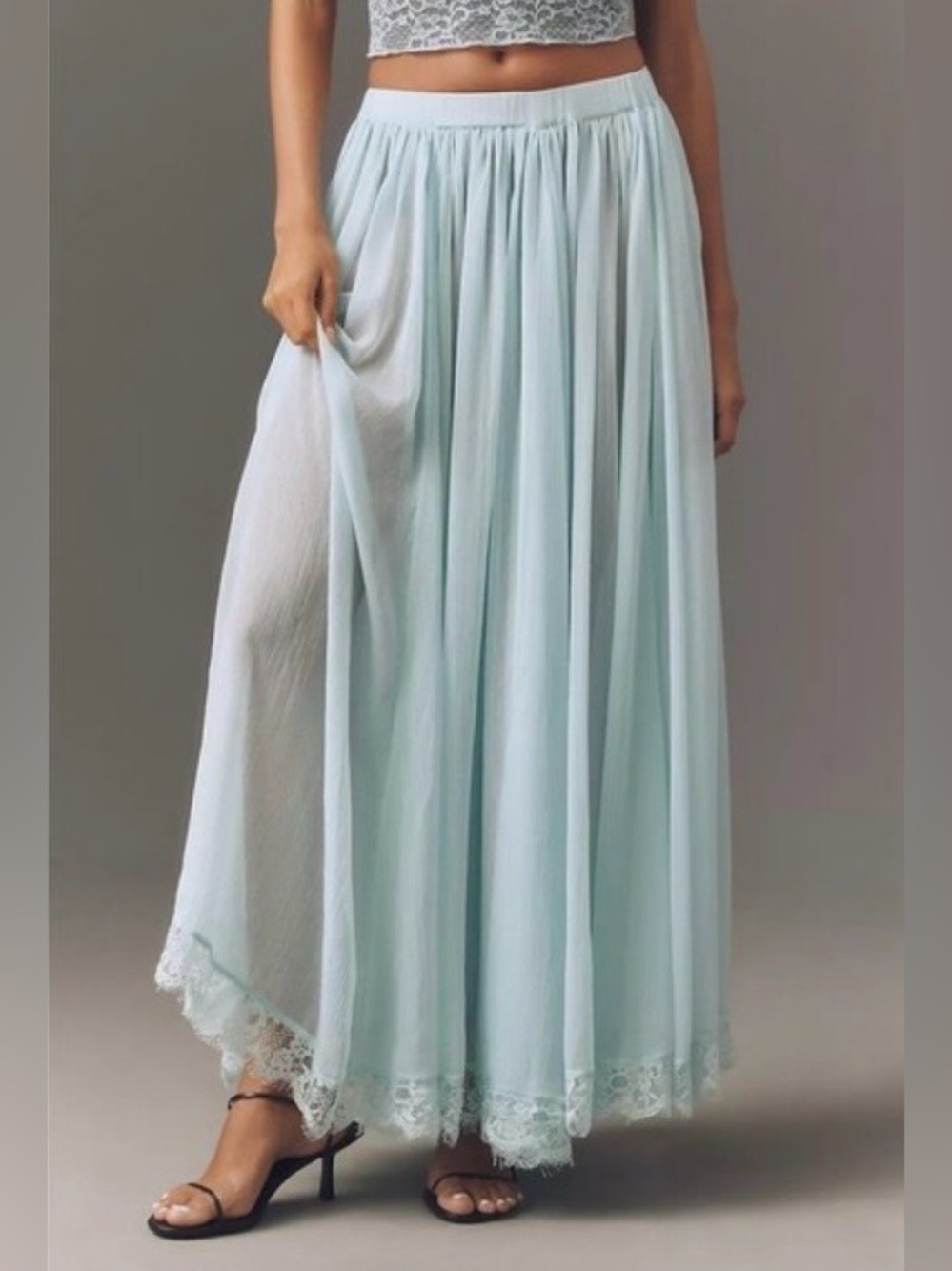 Anthropologie Sheer Mint Blue Maxi Skirt Small